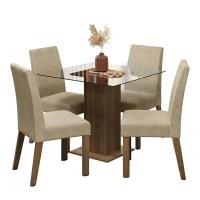 Conjunto Sala De Jantar Mesa Tampo De Vidro 4 Cadeiras Rustic/imperial Ivy Madesa Rustic/imperial - 1