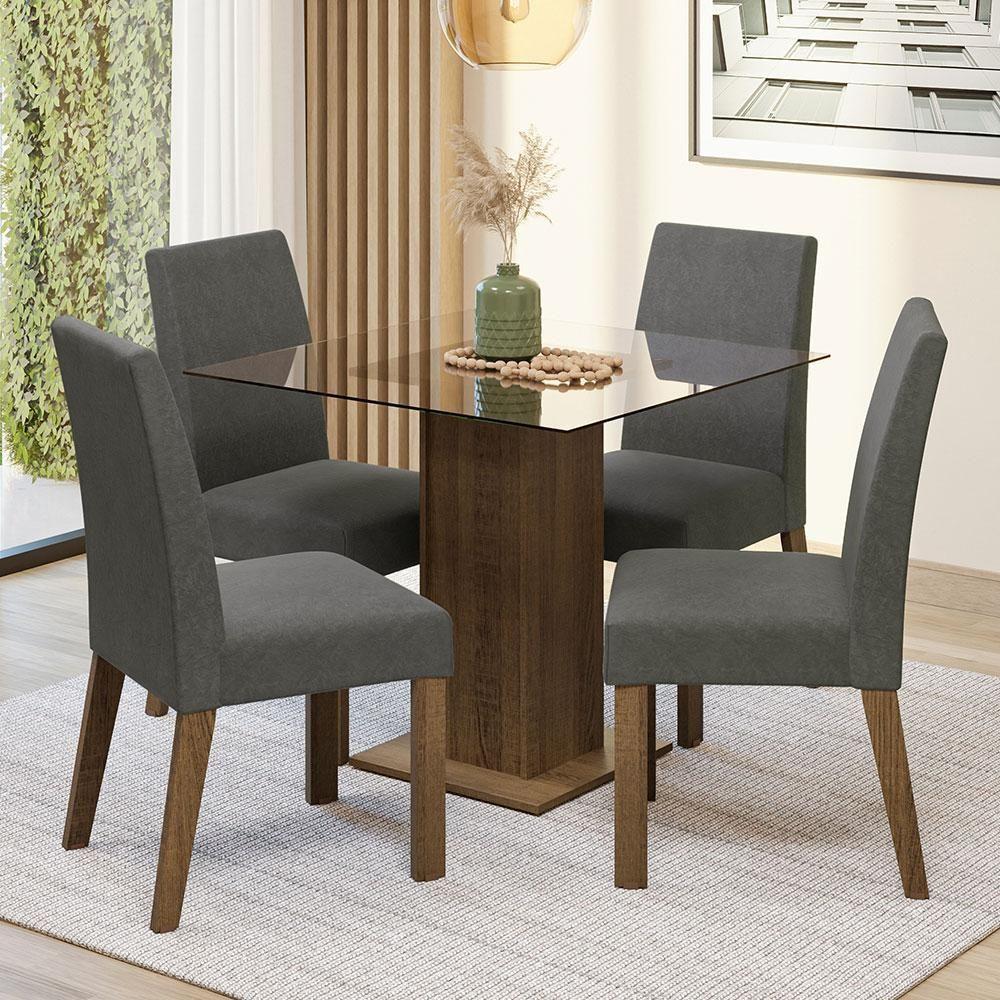 Conjunto Sala De Jantar Mesa Tampo De Vidro 4 Cadeiras Rustic/silver Ivy Madesa Rustic/silver - 2