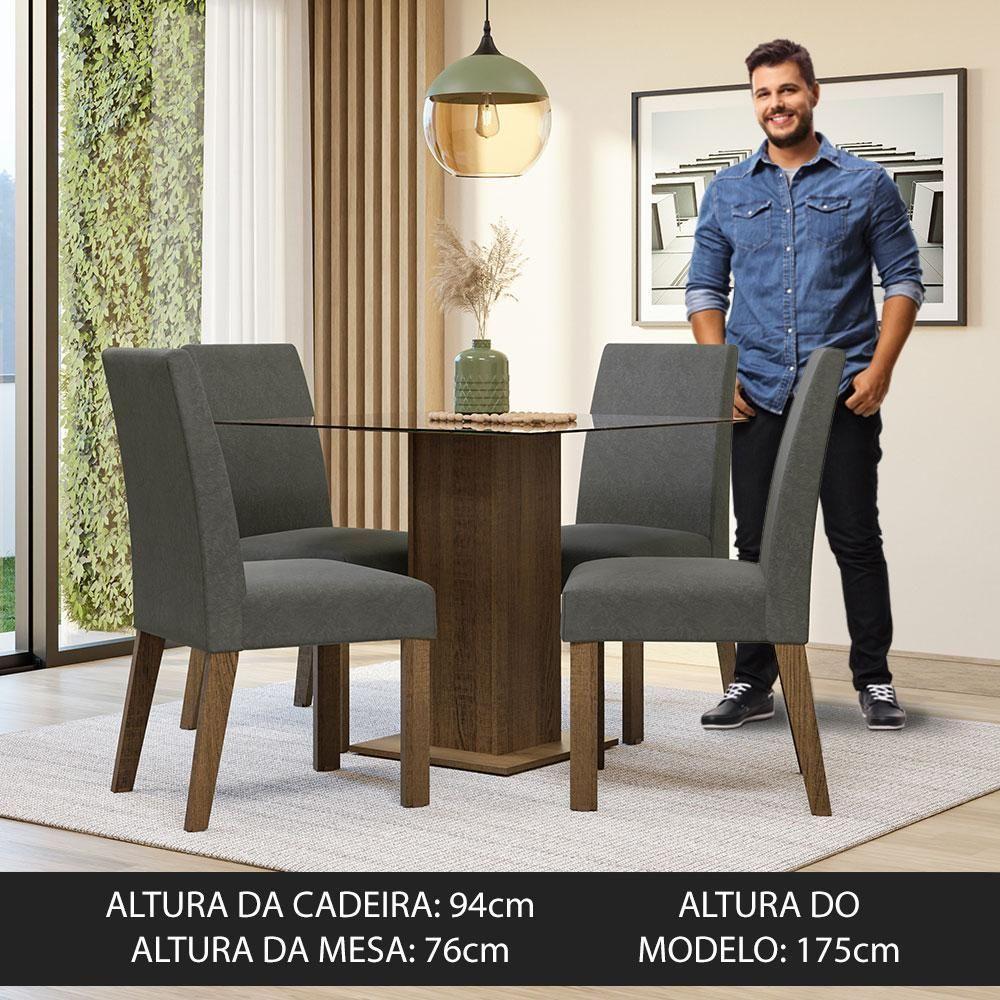 Conjunto Sala De Jantar Mesa Tampo De Vidro 4 Cadeiras Rustic/silver Ivy Madesa Rustic/silver - 4