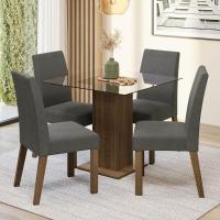 Conjunto Sala De Jantar Mesa Tampo De Vidro 4 Cadeiras Rustic/silver Ivy Madesa Rustic/silver - 2