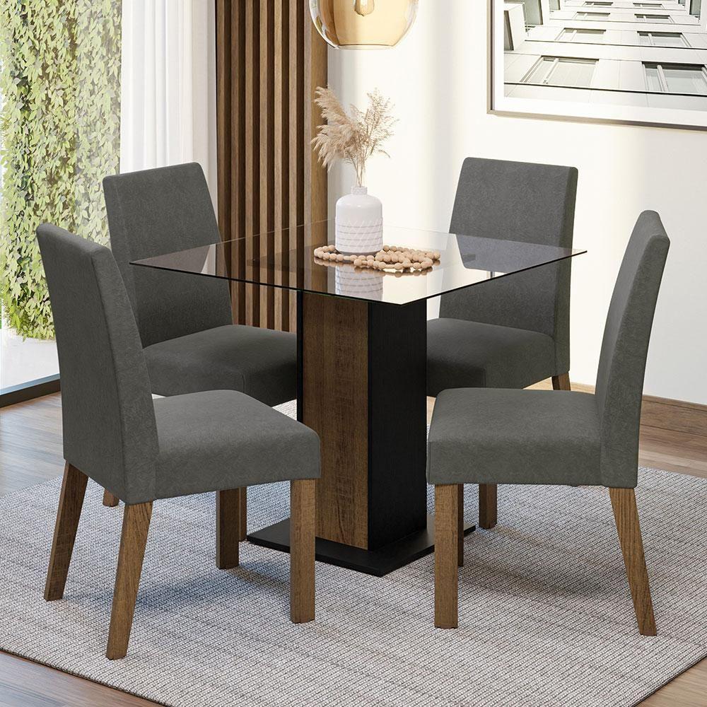 Conjunto Sala De Jantar Mesa Tampo De Vidro 4 Cadeiras Ivy Madesa Rustic/preto/silver - 2