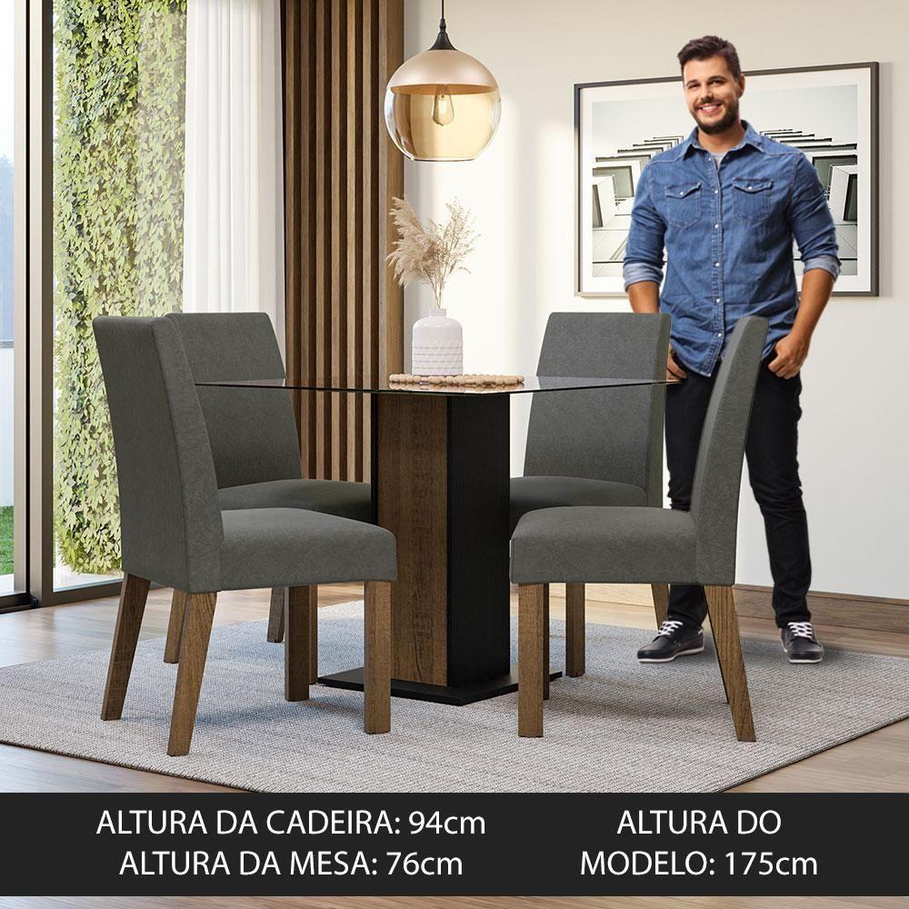 Conjunto Sala De Jantar Mesa Tampo De Vidro 4 Cadeiras Ivy Madesa Rustic/preto/silver - 3