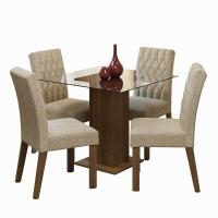 Conjunto Sala De Jantar Mesa Tampo De Vidro 4 Cadeiras Rustic/imperial Noemi Madesa Rustic/imperial - 1