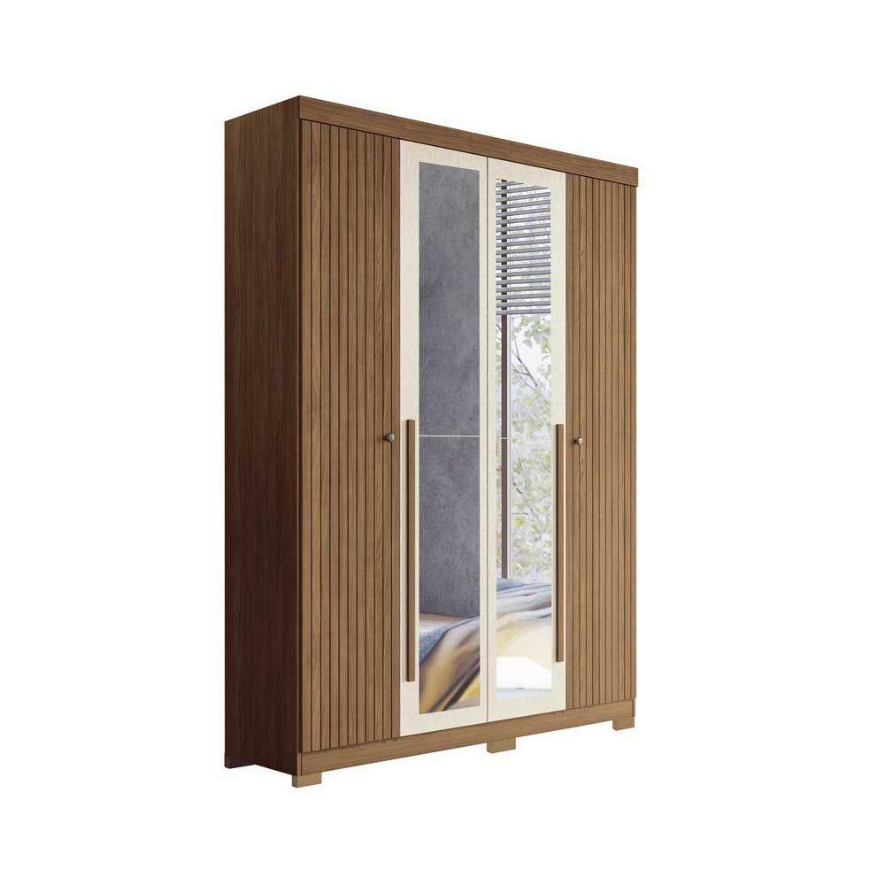 Guarda Roupa Solteiro 4 Portas e 2 Gavetas c/ Espelho e Pés Buriti jatoba/Areia - Santos Andirá - 4