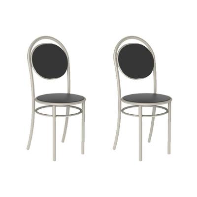 Cadeira Sala de Jantar 190 Aço Kit 2 Uni Prata - Assento Courano Preto - Carraro