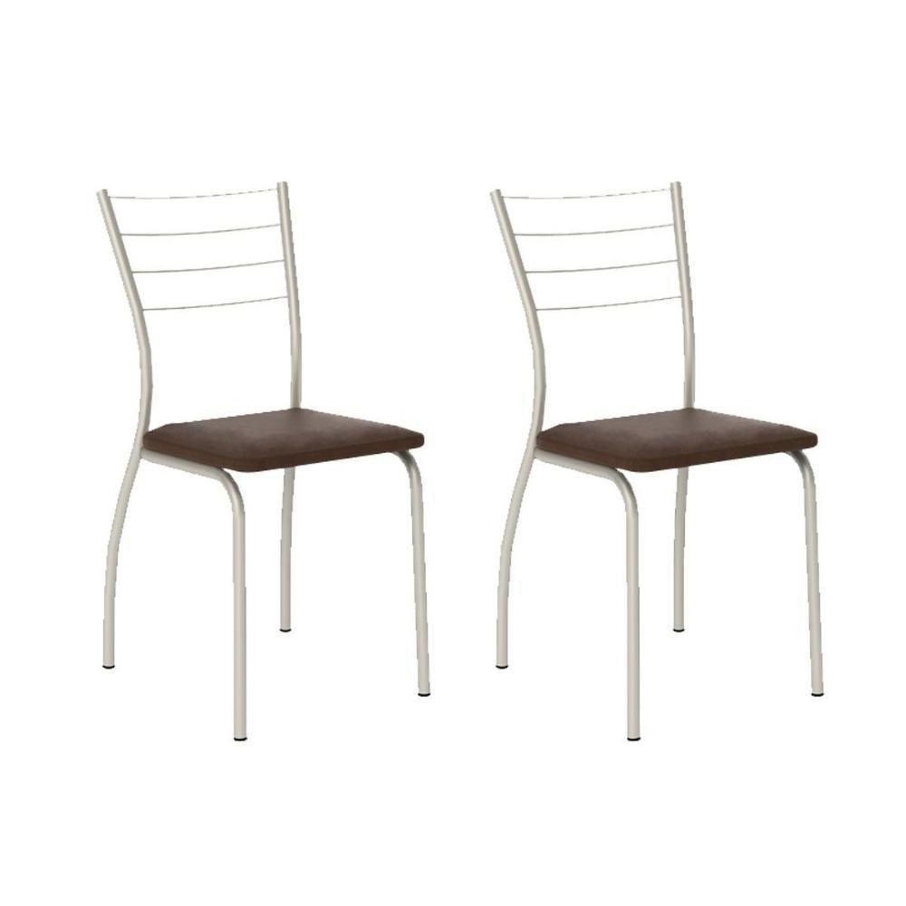 Cadeira Sala De Jantar 1700 Kit Aço 2 Uni Prata - Assento Courano Cacau - Carraro - 1