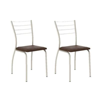 Cadeira Sala De Jantar 1700 Kit Aço 2 Uni Prata - Assento Courano Cacau - Carraro