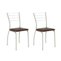 Cadeira Sala De Jantar 1700 Kit Aço 2 Uni Prata - Assento Courano Cacau - Carraro - 1