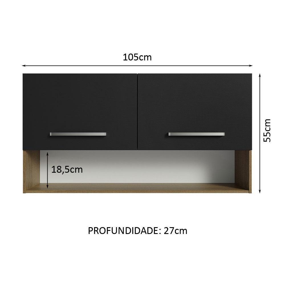 Armário Aéreo Cozinha 105cm 2 Portas 1 Nicho Rustic/preto Emilly Madesa Rustic/preto - 3