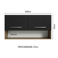 Armário Aéreo Cozinha 105cm 2 Portas 1 Nicho Rustic/preto Emilly Madesa Rustic/preto - 3