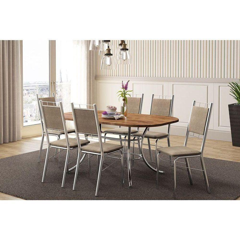 Mesa de Sala Jantar 1547 Aço c/Tampo Madeirado 160x90cm Freijo c/ Prata - Carraro - 2