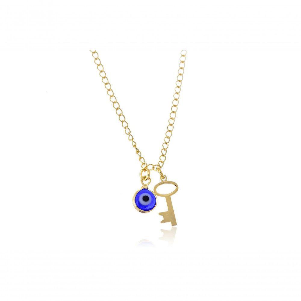 Tornozeleira Com Pingente De Olho Grego E Chave Folheado - 1