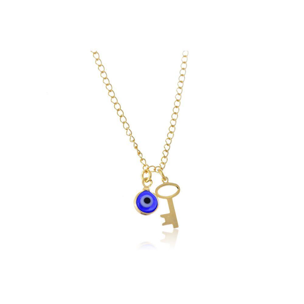 Tornozeleira Com Pingente De Olho Grego E Chave Folheado - 2