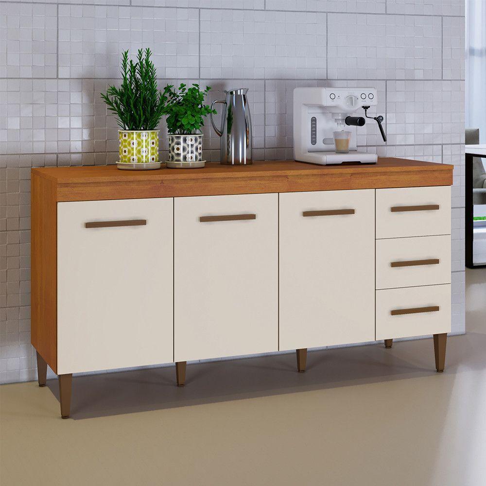 Balcão Atenas 3 Portas E 3 Gavetas Naturalle Com Off White - 1