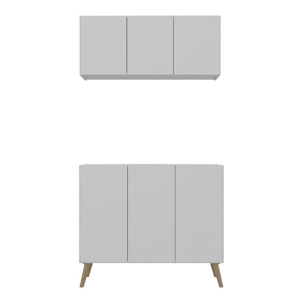 Kit Armário De Cozinha Aéreo E Balcão 3 Portas Retrô Multimóveis Mp2168 Branco/natural - 2