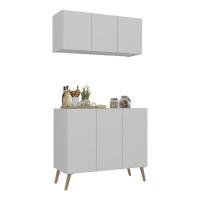 Kit Armário De Cozinha Aéreo E Balcão 3 Portas Retrô Multimóveis Mp2168 Branco/natural - 1