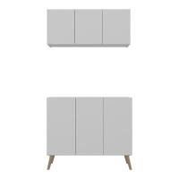 Kit Armário De Cozinha Aéreo E Balcão 3 Portas Retrô Multimóveis Mp2168 Branco/natural - 2