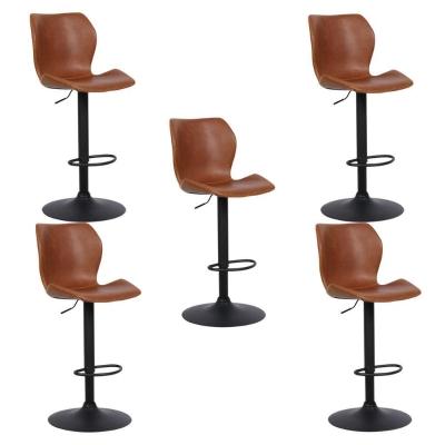 Kit 5 Banquetas Base Em Aço Giratória Naboo Com Regulagem De Altura Pu Marrom G56 - Gran Belo