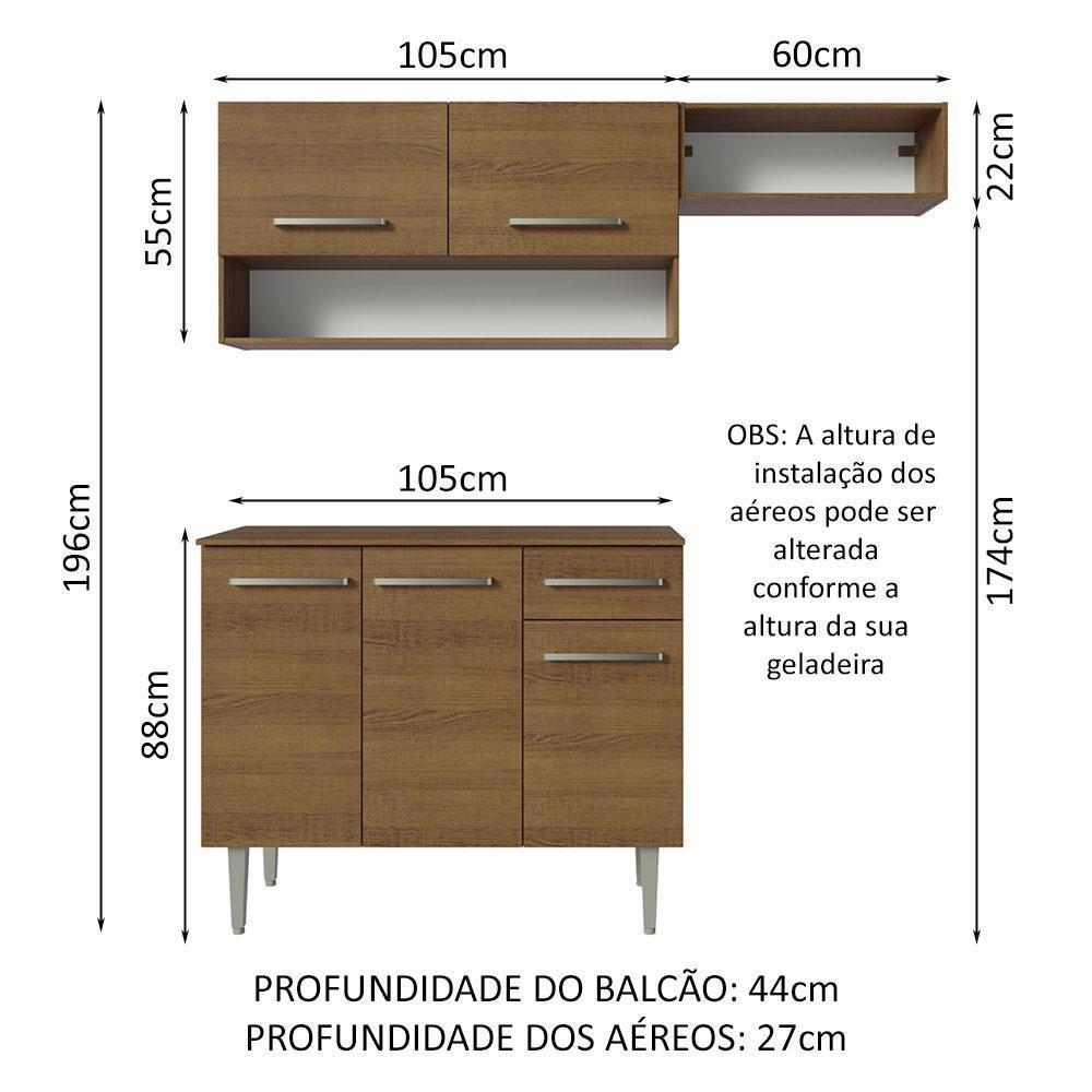 Armário De Cozinha Compacta 165cm Rustic Emilly Madesa 08 Rustic - 3
