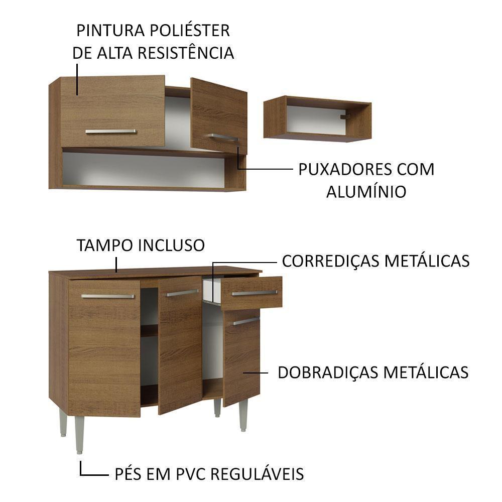 Armário De Cozinha Compacta 165cm Rustic Emilly Madesa 08 Rustic - 8