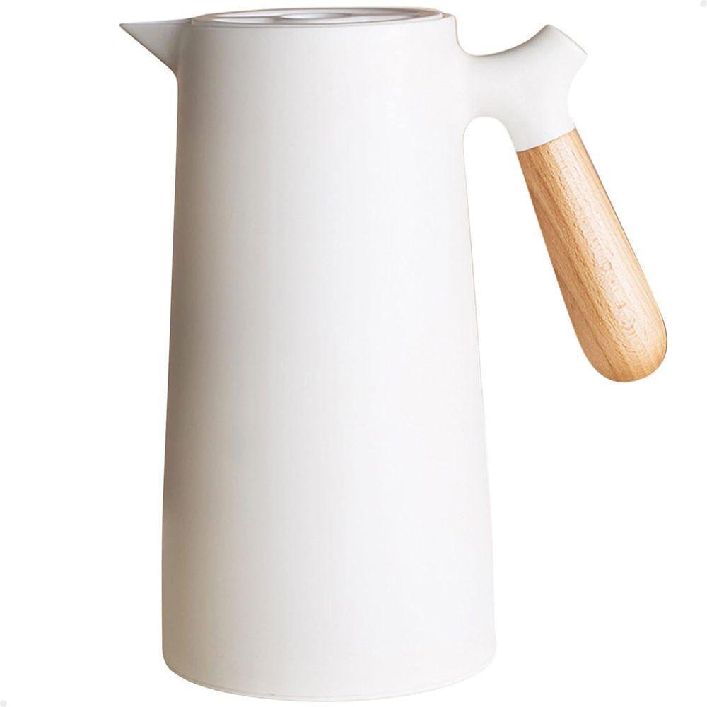 Garrafa Térmica 1 Litro Bule Cantinho Do Café Chá Leite água Plástico Cabo Madeira Branco - 1