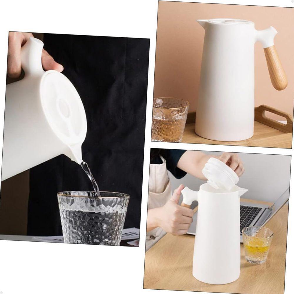 Garrafa Térmica 1 Litro Bule Cantinho Do Café Chá Leite água Plástico Cabo Madeira Branco - 3