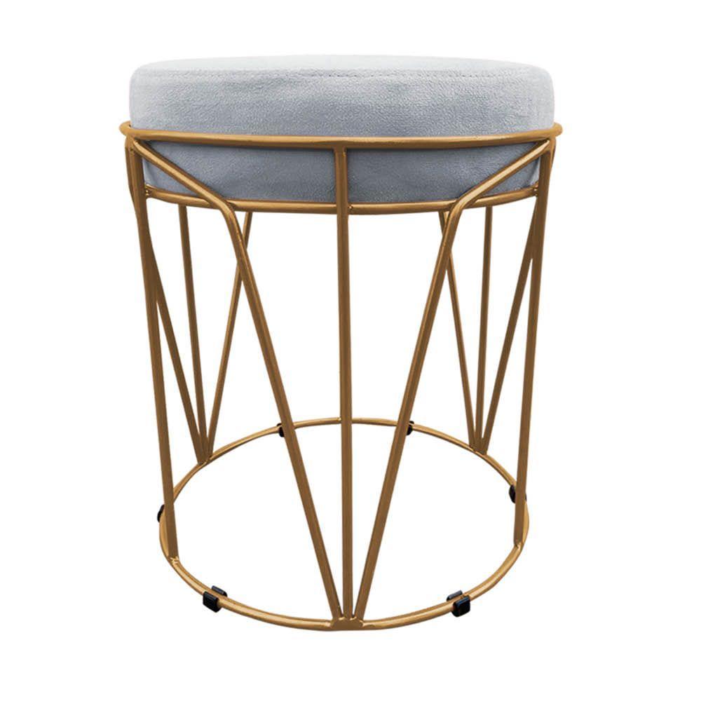 Puff Multiuso Com Mesa 2 Em 1 Suede Cinza Base Dourado - 5