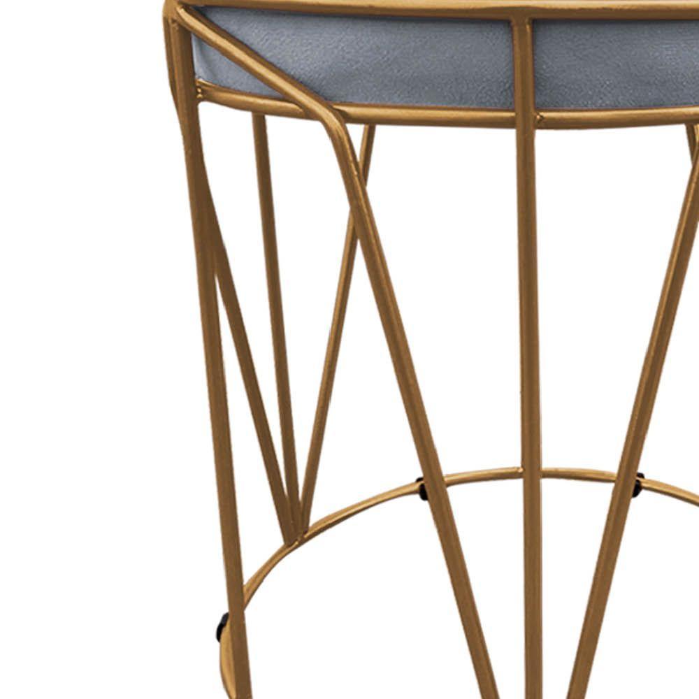 Puff Multiuso Com Mesa 2 Em 1 Suede Cinza Base Dourado - 7