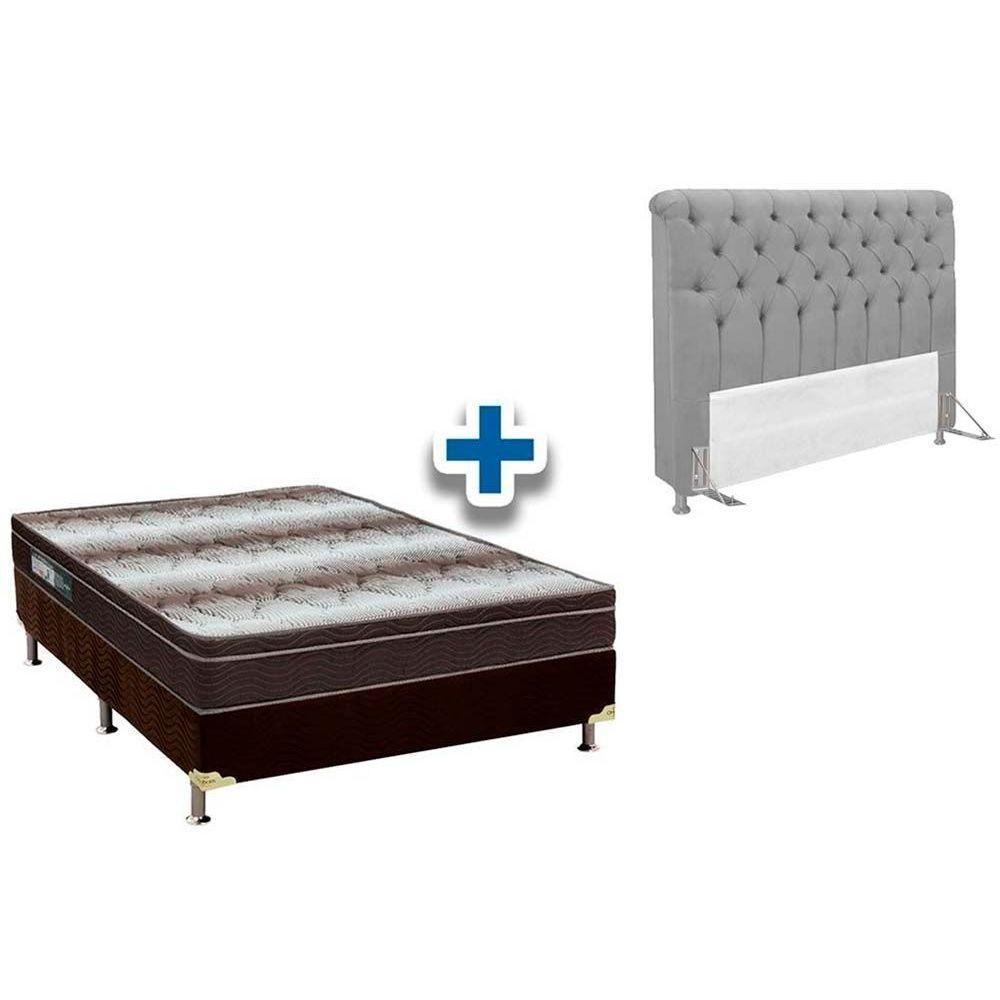 Cama Box Queen CRC + Colchão Ortopédico Ortobom + Cabeceira Imperatriz Suede Cinza - 1