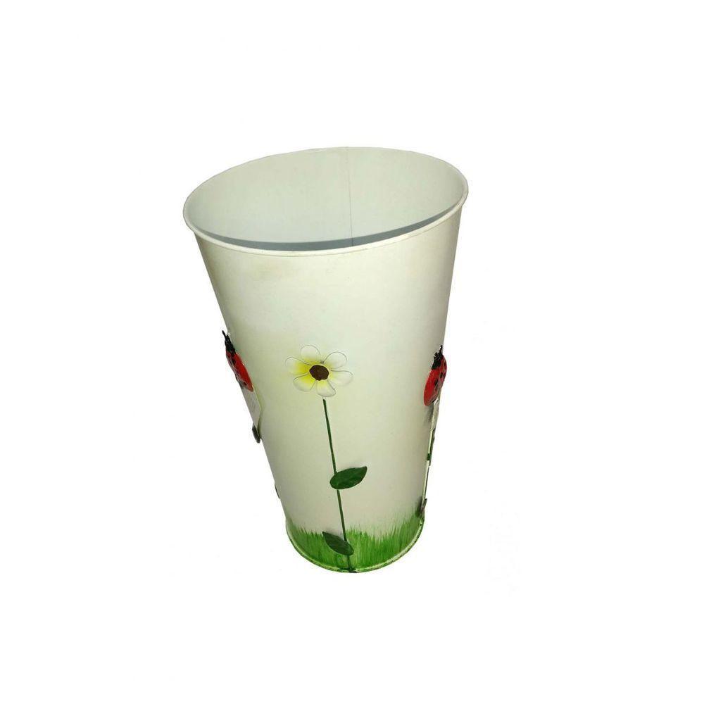 Vaso Balde Metal Enfeite Jardim Quintal Varanda Joaninha Flor Branco (sybo-g8) - 6