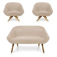 Kit 01 Namoradeira 02 Lugares E 02 Poltronas Giovana Suede Bege - 1