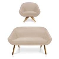 Kit 01 Namoradeira 02 Lugares E 01 Poltrona Giovana Suede Bege - 1