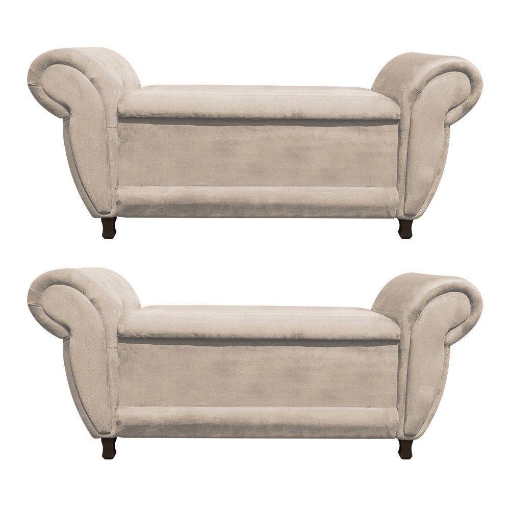 Kit 02 Recamier Com Baú Itália Suede Bege - 1