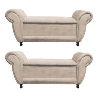 Kit 02 Recamier Com Baú Itália Suede Bege - 1