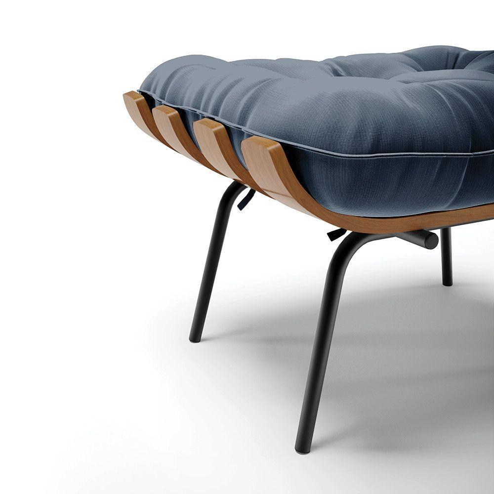 Kit 02 Puffs Costela Suede Base Metálica Preto Azul Marinho - 4