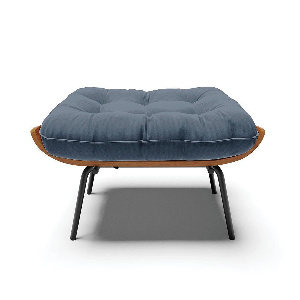 Kit 02 Puffs Costela Suede Base Metálica Preto Azul Marinho - 5