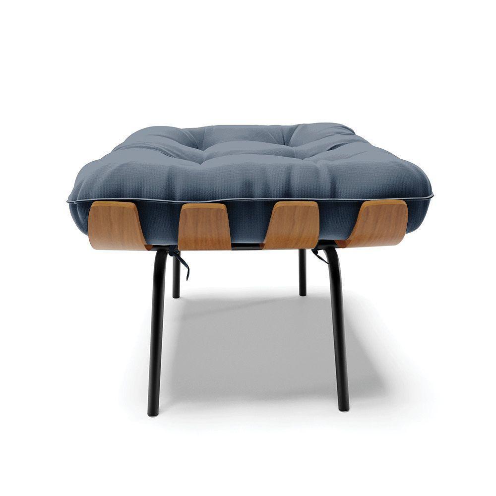 Kit 02 Puffs Costela Suede Base Metálica Preto Azul Marinho - 7