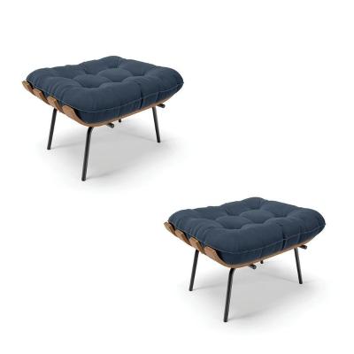 Kit 02 Puffs Costela Suede Base Metálica Preto Azul Marinho
