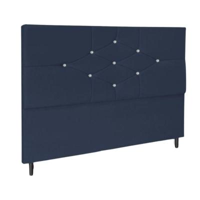 Cabeceira Solteiro 90cm Virgínia Suede Azul Marinho E Frame