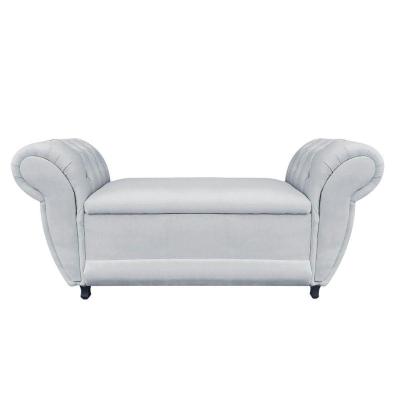 Recamier Com Baú Grécia Namoradeira Calçadeira 195cm Suede Cinza