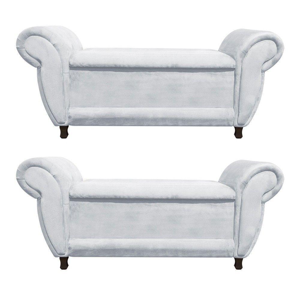 Kit 02 Recamier Com Baú Itália Namoradeira Calçadeira Suede Cinza - 1