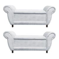 Kit 02 Recamier Com Baú Itália Namoradeira Calçadeira Suede Cinza - 1