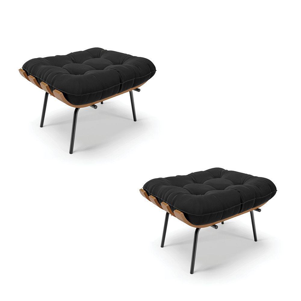 Kit 02 Puffs Costela Suede Base Metálica Preto D'Rossi Preto - 1