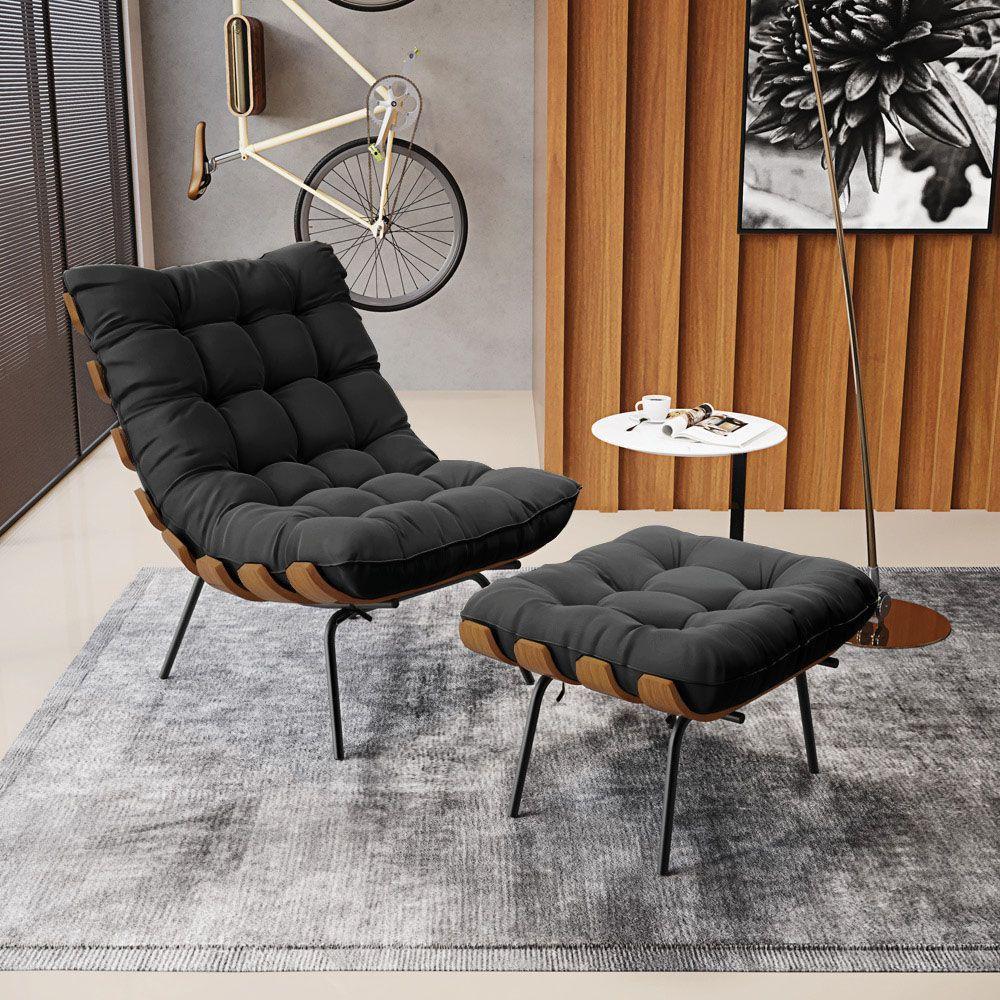 Kit 02 Puffs Costela Suede Base Metálica Preto D'Rossi Preto - 8