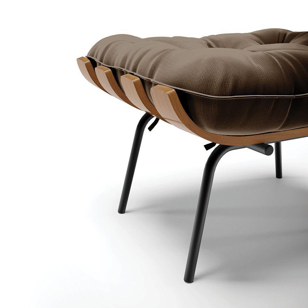 Kit 02 Puffs Costela Suede Base Metálica Preto Marrom - 4