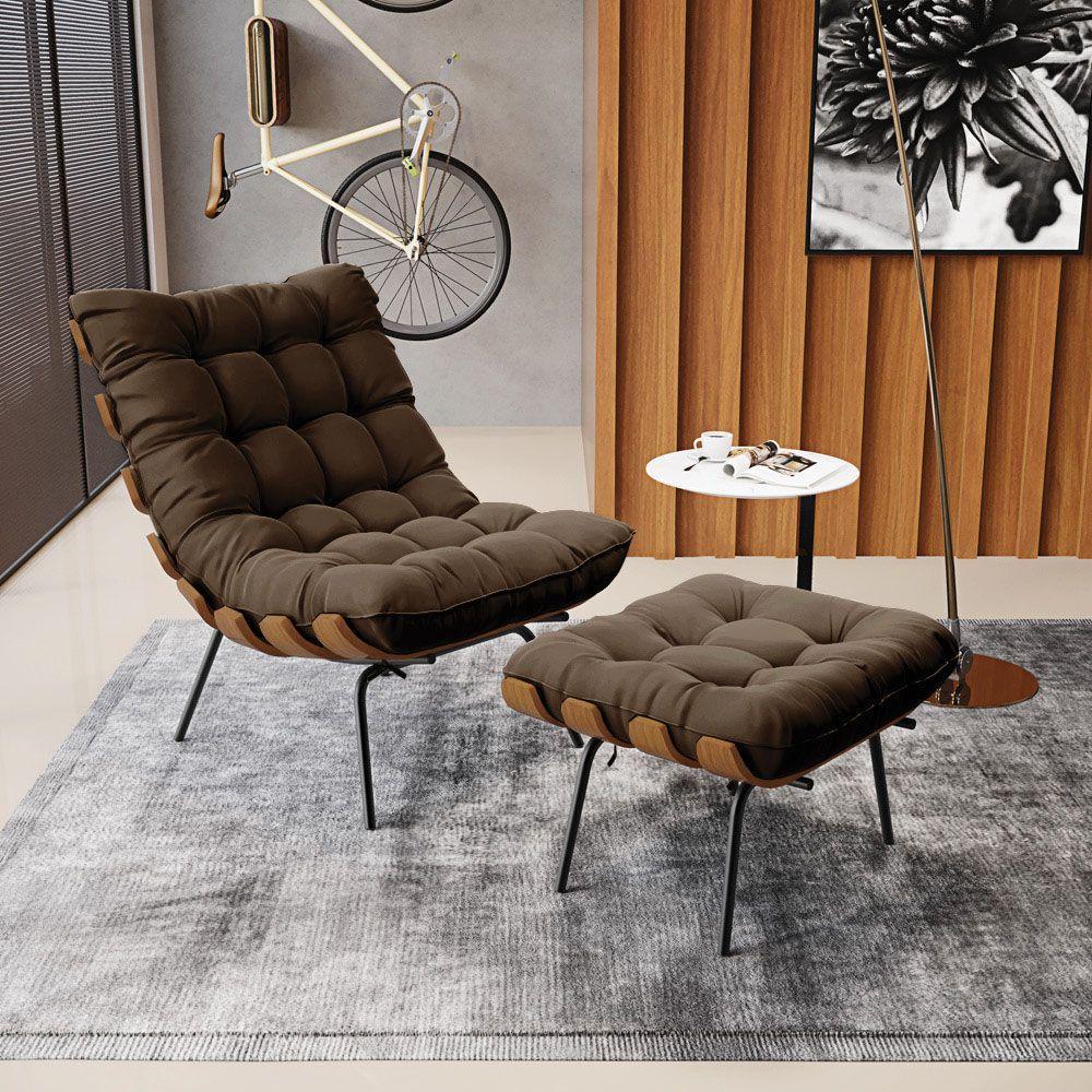 Kit 02 Puffs Costela Suede Base Metálica Preto Marrom - 8