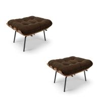 Kit 02 Puffs Costela Suede Base Metálica Preto Marrom - 1