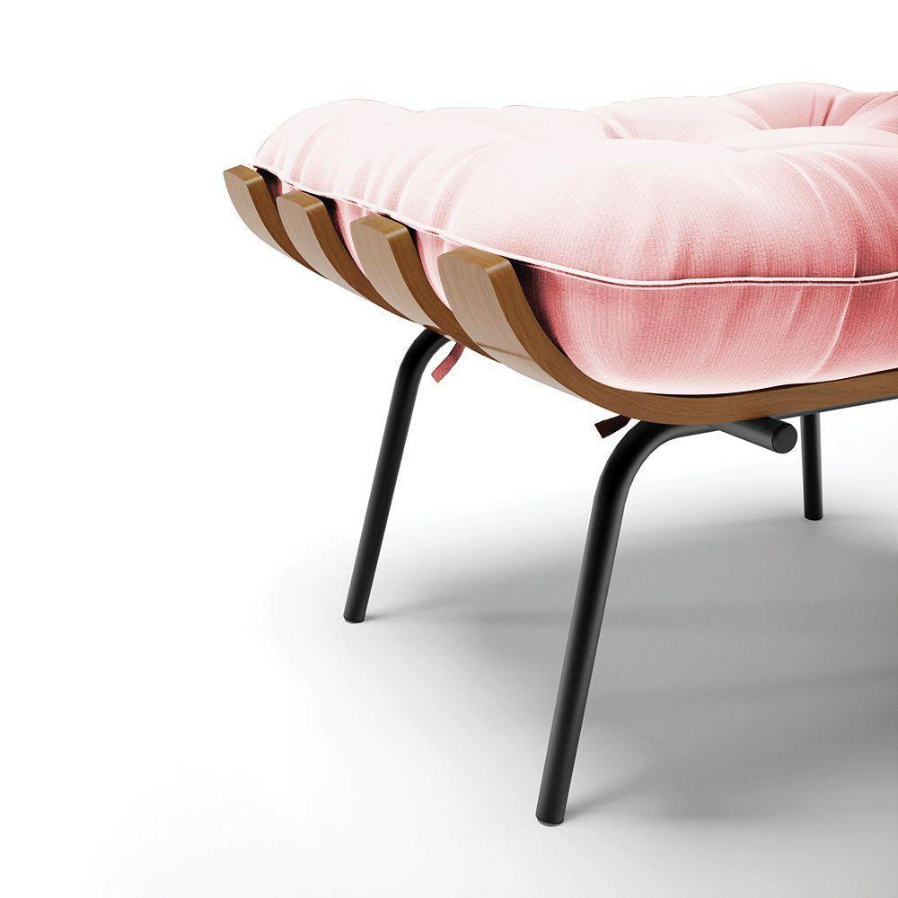 Kit 02 Puffs Costela Suede Base Metálica Preto Rosa Bebê - 4