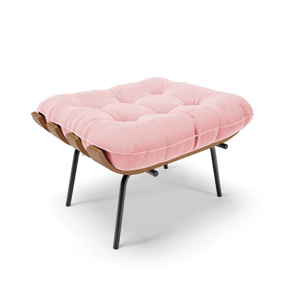 Kit 02 Puffs Costela Suede Base Metálica Preto Rosa Bebê - 6