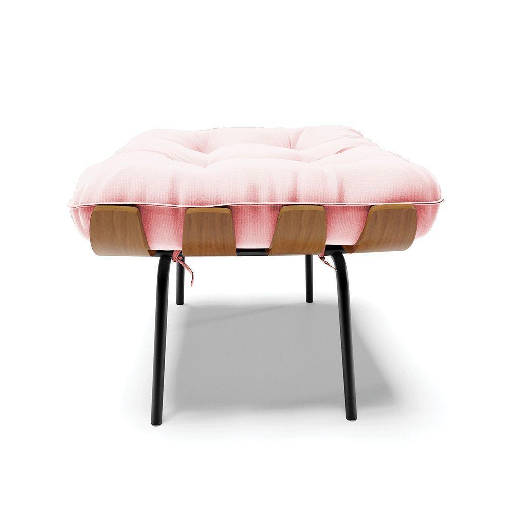 Kit 02 Puffs Costela Suede Base Metálica Preto Rosa Bebê - 7
